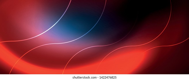 Trendy neon blue abstract design with waves and circles. Neon light glowing effect. Abstract digital background. Vector