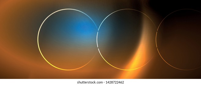 Trendy neon blue abstract design with waves and circles. Neon light glowing effect. Abstract digital background. Vector