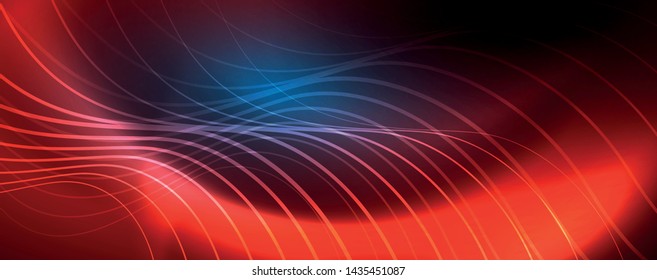 Trendy neon blue abstract design with waves and circles. Neon light glowing effect. Abstract digital background. Vector
