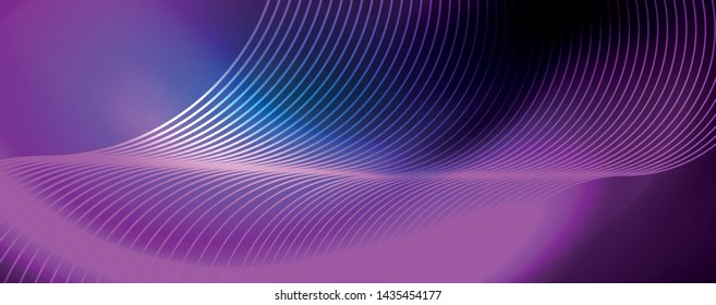 Trendy neon blue abstract design with waves and circles. Neon light glowing effect. Abstract digital background. Vector