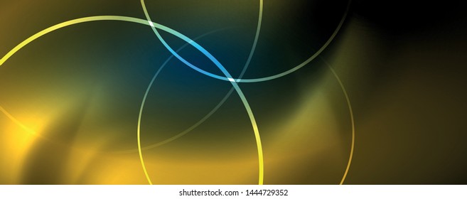 Diseño abstracto de neón azul moderno con olas y círculos. Efecto luminoso neón. Resumen del fondo digital. Vector