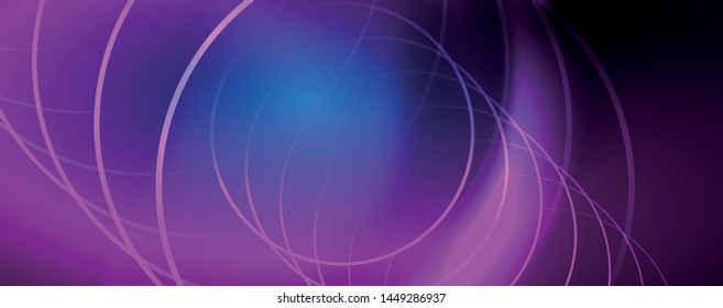 Trendy neon blue abstract design with waves and circles. Neon light glowing effect. Abstract digital background. Vector