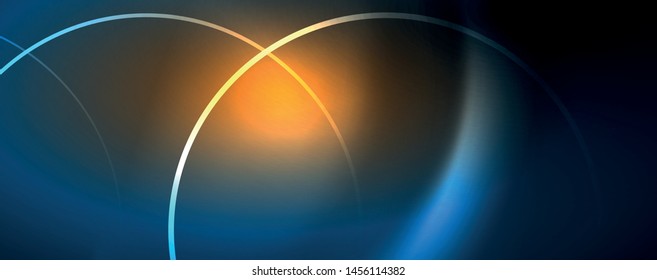 Trendy neon blue abstract design with waves and circles. Neon light glowing effect. Abstract digital background. Vector
