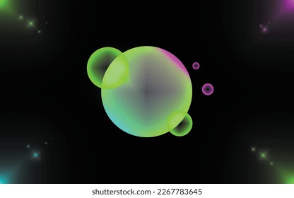Trendy Neon Bubbles With Background. Round Bubbles With Glowing Light Effects