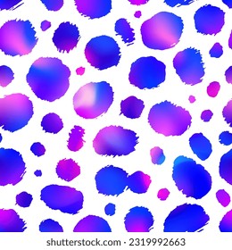 Trendy Neon Cheetah seamless pattern. Vector violet gradient wild animal leopard skin, foil leo texture with neon spots on white background for fashion print design, textile, wrapping paper.