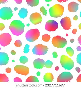 Trendy Neon Cheetah seamless pattern. Vector rainbow gradient wild animal leopard skin, colorful leo texture with neon spots on white background for fashion print design, textile, wrapping paper.