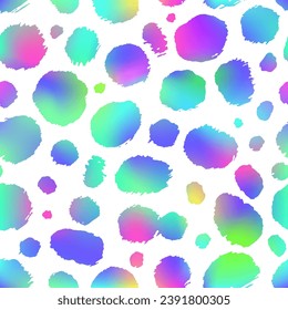 Neon Cheetah, de moda, es un patrón impecable. Gradiente holográfico vectorial piel de leopardo animal salvaje, textura foil leo con manchas de neón sobre fondo blanco para diseño de impresión de moda, textil, papel envolvente.