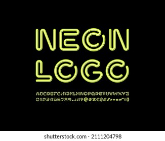 Trendy neon font, modern alphabet from thick segment rounded line, uppercase Latin letters and numbers, vector illustration 10EPS