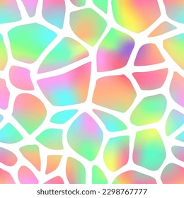 Trendy Neon Giraffe seamless pattern. Vector rainbow wild animal skin, gradient cow texture with neon spots on white background for fashion print design, textile, wrapping paper, backgrounds