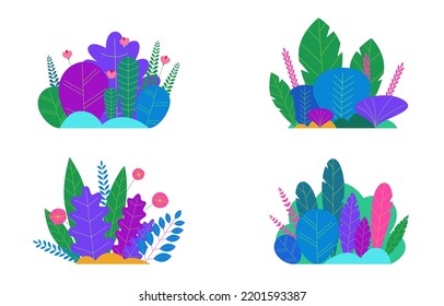 Plantas de degradado de neón de moda y hojas de fondo.