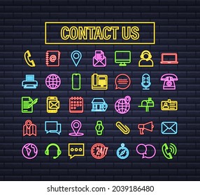 Trendy neon icon with contact us Thin line business icon set. for web design. Vector stock illustration.