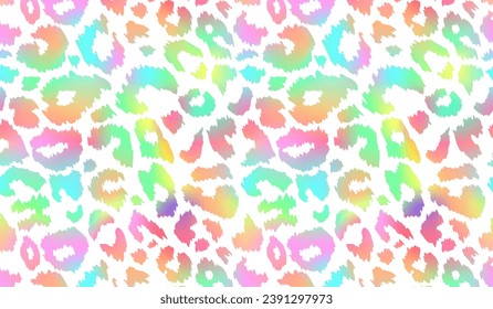 Trendy Neon Leopard pattern background. Vector rainbow wild animal cheetah skin, gradient leo texture with gradient spots on white background for fashion print design, textile, wallpaper, backgrounds.