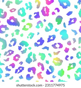 Trendy Neon Leopard seamless pattern. Vector rainbow wild animal leo skin, gradient cheetah texture with rainbow spots on white background for fashion print design, textile, wrapping paper.