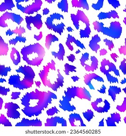 Trendy Neon Leopard seamless pattern. Vector purple rainbow wild animal cheetah skin, gradient leo texture with neon spots on white background for fashion print design, textile, wrapping, backgrounds.