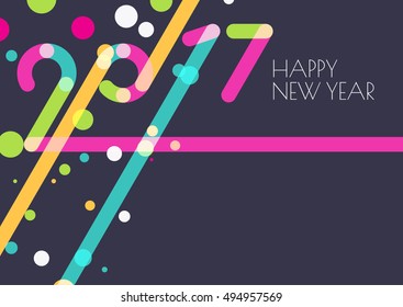 Trendy New Year 2017 holiday black background. Creative flat overlapping design for greeting card. Concept for New Year banner, poster, flyer.