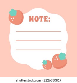 Trendy note sticker sheets of note papers, sticky notes vector cute pastel color with berries. Blank paper notes, sticker notepads and to do memo messages
