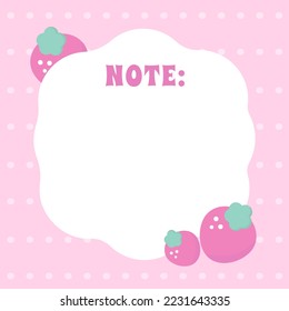 Trendy note sticker sheets of note papers, sticky notes vector cute pastel pink color with berries. Blank paper notes, sticker notepads and to do memo messages