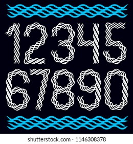Trendy numbers collection, vector numeration created using abstract rhythmic wave lines, can be used as logo design elements