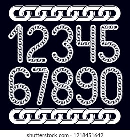 Trendy numbers collection, vector numeration. Created using chrome chain, linkage.