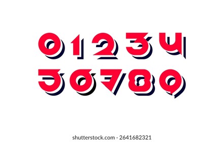 Trendy numbers set, red numerals 1,2,3,4,5,6,7,8,9, vector illustration 10EPS
