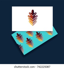 Trendy oak leaf Logo Design with template business card. Visual identity for modern shop, cosmetics packaging, beauty and spa studio.