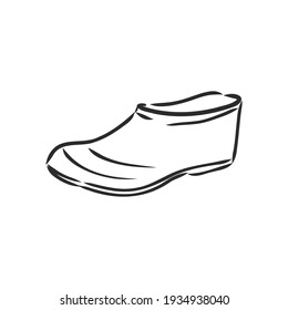 Trendy old cozy styled rainy wellie isolated on white background. Freehand outline ink hand drawn icon symbol sketchy in art scribble retro style pen on paper. Side closeup view with space for text