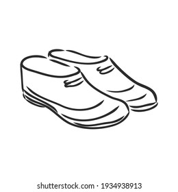 Trendy old cozy styled rainy wellie isolated on white background. Freehand outline ink hand drawn icon symbol sketchy in art scribble retro style pen on paper. Side closeup view with space for text