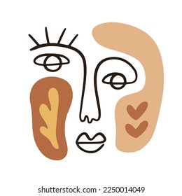 Trendy One line drawing face vector illustration. Modern poster. Linear art portrait Minimal Abstract background. Fashion female design minimalistic style.