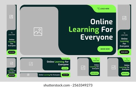 Trendy online learning web bundle banner design for social media post, daily education web set banner design, web banner design, customizable vector eps 10 file format