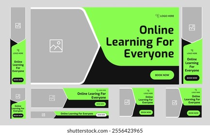 Trendy online learning web set banner design for social media post, education web bundle banner design, fully customizable vector eps 10 file format