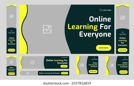 Trendy online learning web set banner design, education system web bundle banner design for social media post, fully customizable vector eps 10 file format