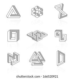 Trendy optical illusion shapes on white. Vector elements