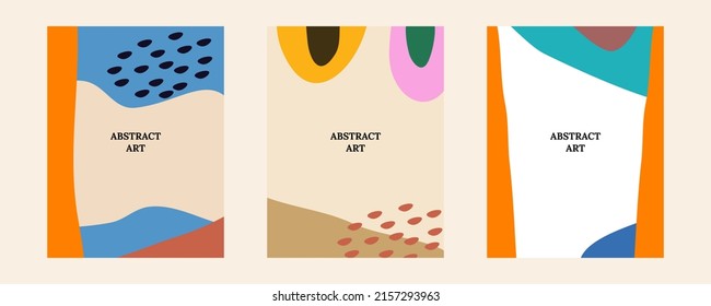 Trendy organic shape hand drawn cute abstract background set. Colorful modern templates for your design or home interior. Good for cover, invitation, banner, placard, brochure, poster, card, and flyer