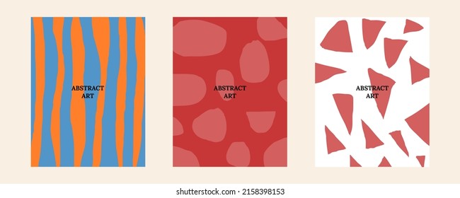 Trendy organic shape hand drawn cute abstract background set. Colorful modern templates for your design or home interior. Good for cover, invitation, banner, placard, brochure, poster, card, and flyer