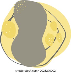 Trendy organic shapes pattern with spots in boho style. Contemporary abstract art of forms. Neutral pastel yellows and grays. Logo, branding, icons for social networks