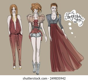 Trendy outfits / Three women go for a walk 