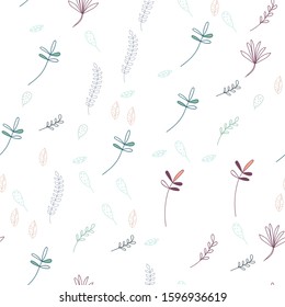 Trendy outline native foliage and leaves seamless pattern. Small and medium elements paradise flora leaves.Vector illustration