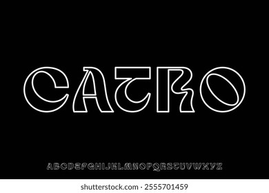 Trendy outline psychedelic style alphabet display font vector. Linear typeface