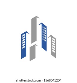 trendy overlapping line and square colorful building logo design vector. symbol and icon of residential flat apartment and skyline template