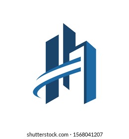 trendy overlapping line and square colorful building logo design vector. symbol and icon of residential flat apartment and skyline template