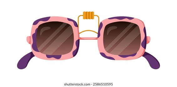 Trendy oversized square sunglasses featuring a pink and purple patterned frame with dark lenses. A bold and stylish choice for a modern fashion statement.