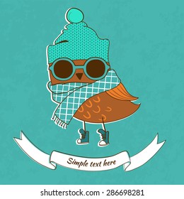 Trendy owl in a glasses. Vector illustration. 