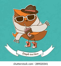 Trendy owl in a glasses. Vector illustration.
