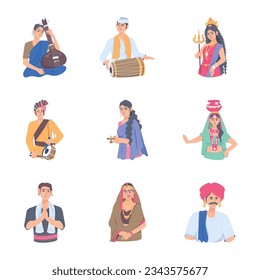 Trendy Pack of Indians Flat Illustrations 

