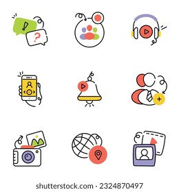 Trendy Pack of Social Network Drawing Icons 


