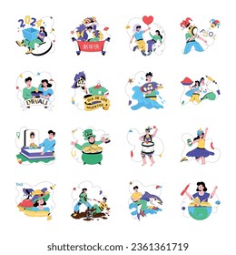 Trendy Pack of World Events Flat Illustrations 

