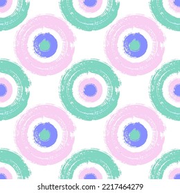 Trendy painted circle shapes seamless pattern vector design. Fabric print. Cute paint doodling. Hand drawn ink brush stroke circles. Round ink painting shapes seamless pattern.