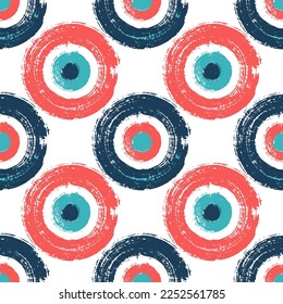 Trendy painted circle shapes seamless pattern graphic design. Fabric print. Simple paint doodling. Hand drawn ink brush stroke circles. Round ink painting shapes seamless pattern.