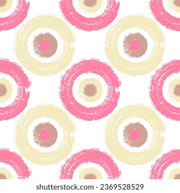 Trendy painted circle shapes seamless pattern graphic design. Fabric print. Cute paint doodling. Hand drawn ink brush stroke circles. Round ink painting shapes seamless pattern.