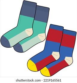 TRENDY PAIR OF SOCKS WITH COLOR BLOCK IN EDITABLE VECTOR FILE